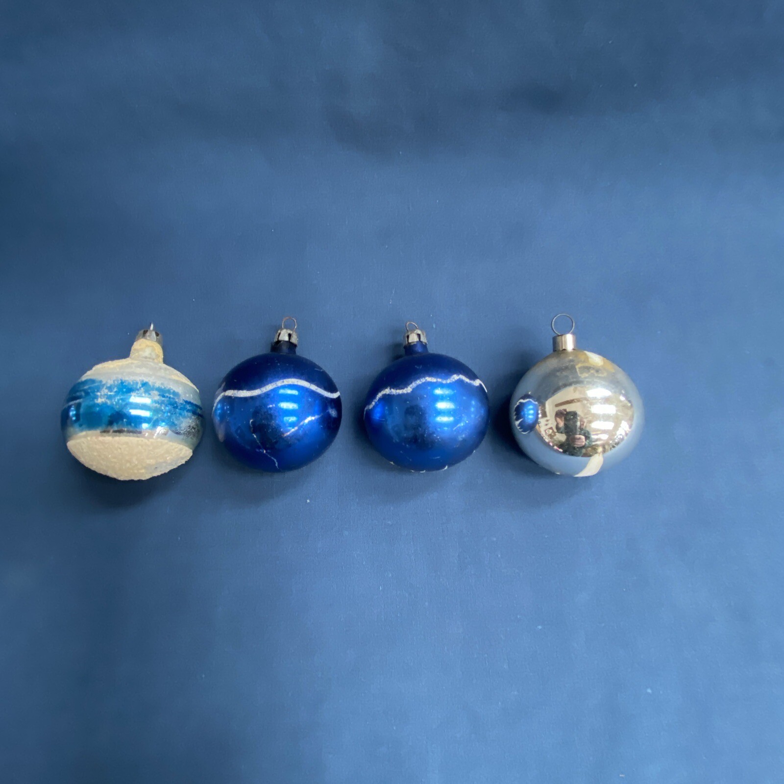 4 Vintage Mercury Glass Christmas Ornaments Single Indent 1 3/4" Ball