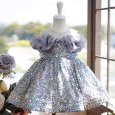 Kids Catwalk Princess Evening Dresses Wedding Birthday Party Girls Sequins Dress