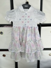 4T POLLY FLINDERS Pink White Blue SMOCKED VINTAGE Easter DRESS Floral LACE