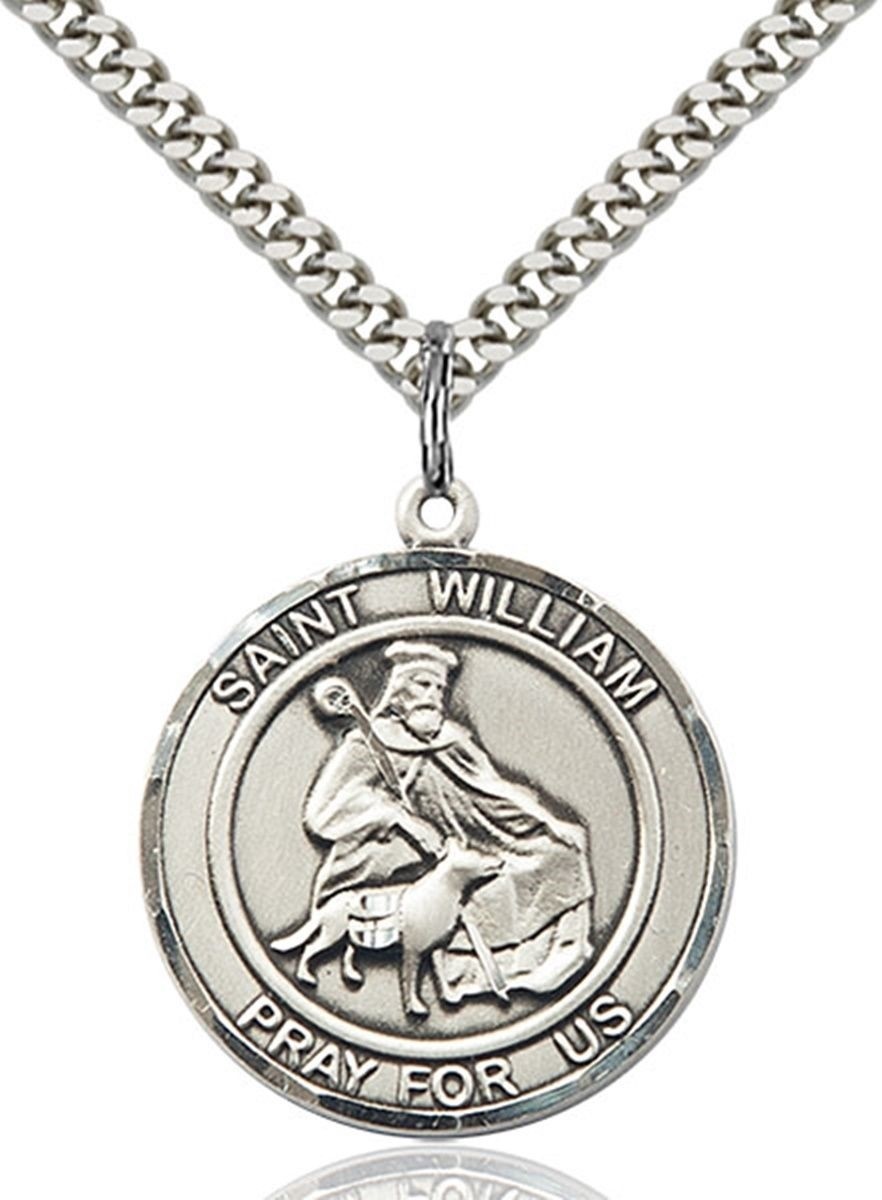 Sterling Silver Round Catholic Saint William of Rochester Medal Pendant ...