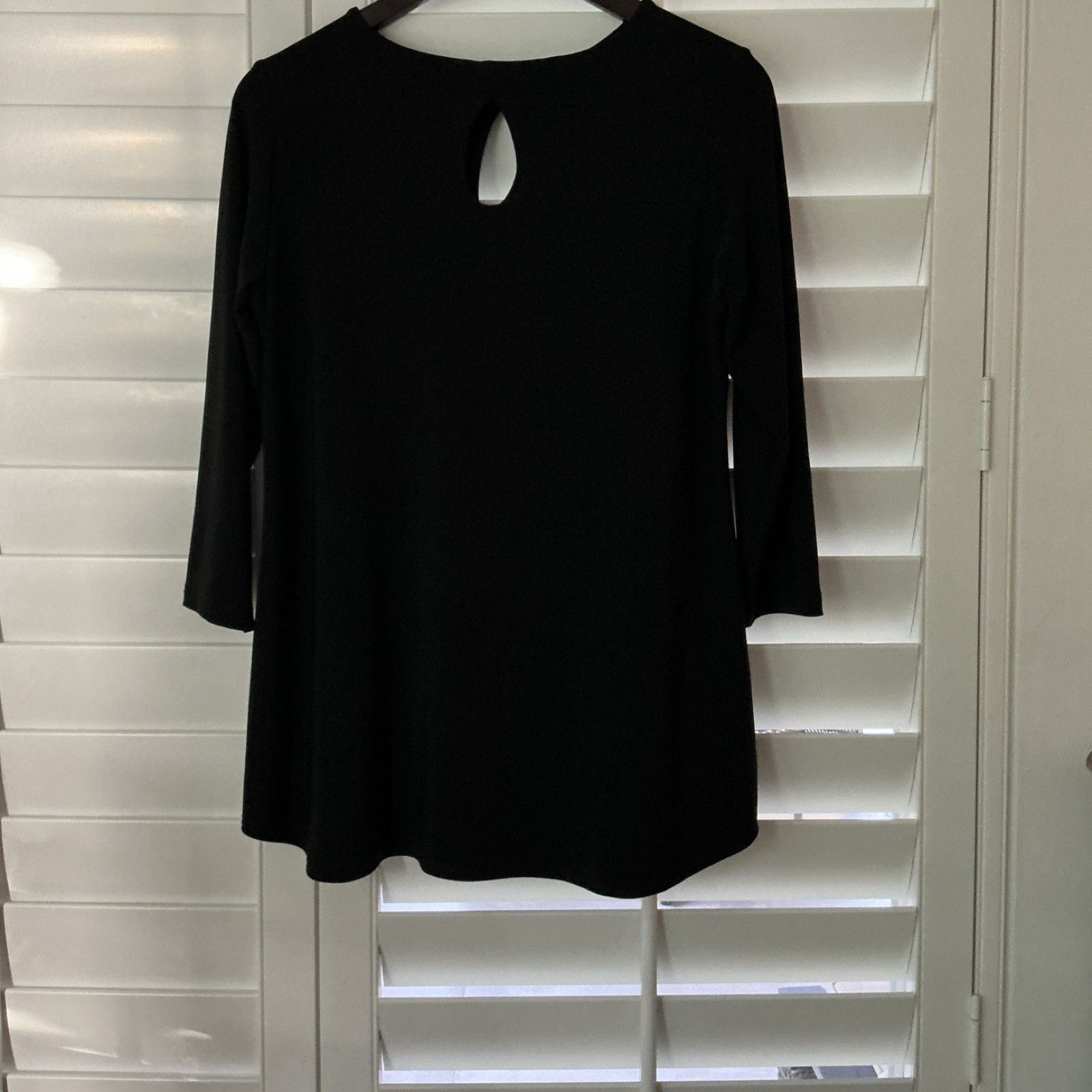 Sympli Women’s Black Solid 3/4 Sleeve Keyhole Neck Tunic Top Dress Sz 10