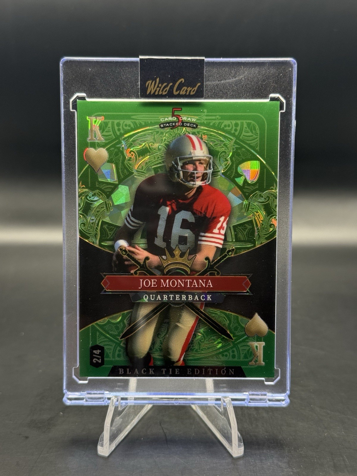 2026 Wild Card Joe Montana Black Tie Edition 2/4 Green King Of Hearts HOF