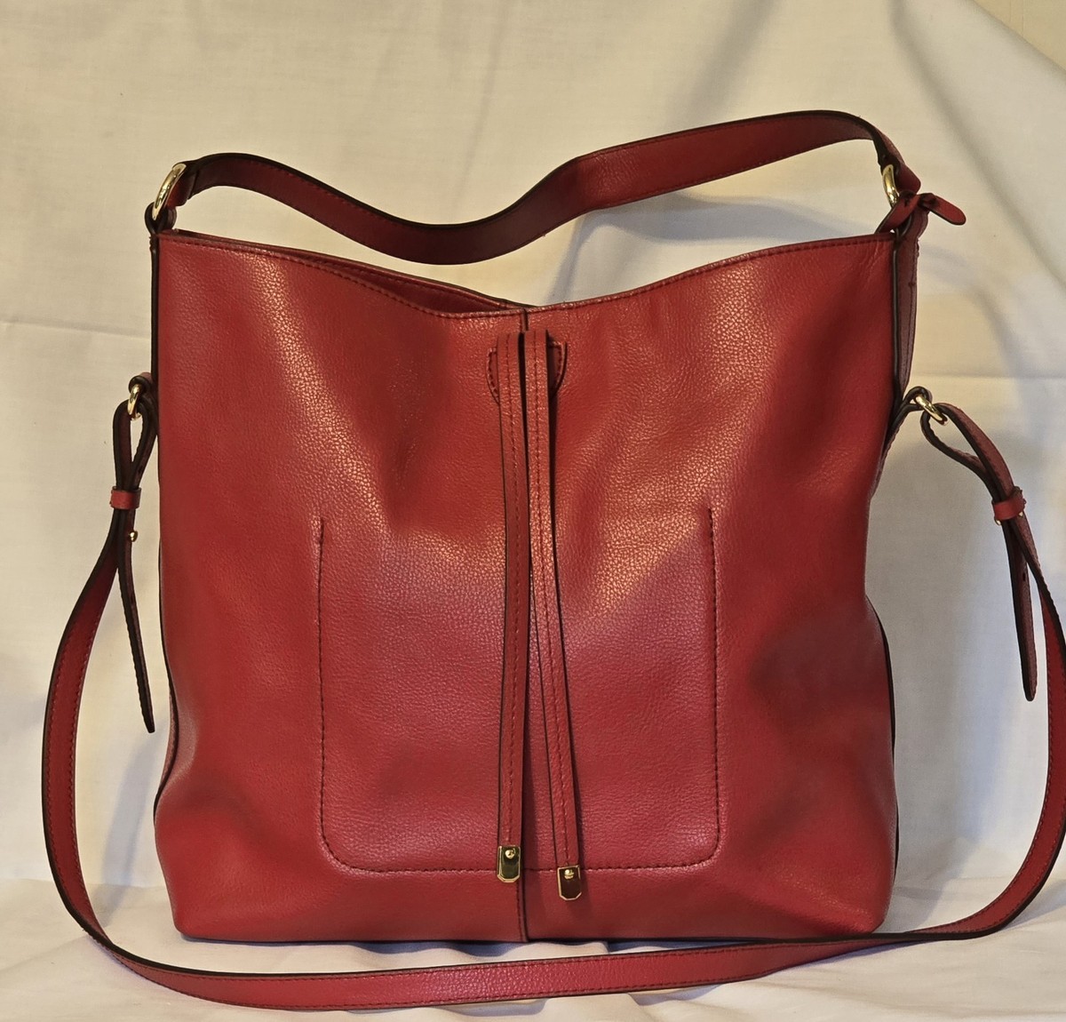 Ralph Lauren Red Crawley Pebbled Leather Tote Bag Purse/Adjustable Strap