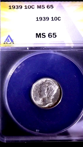 1939 MERCURY DIME 10C , ANACS MS 65