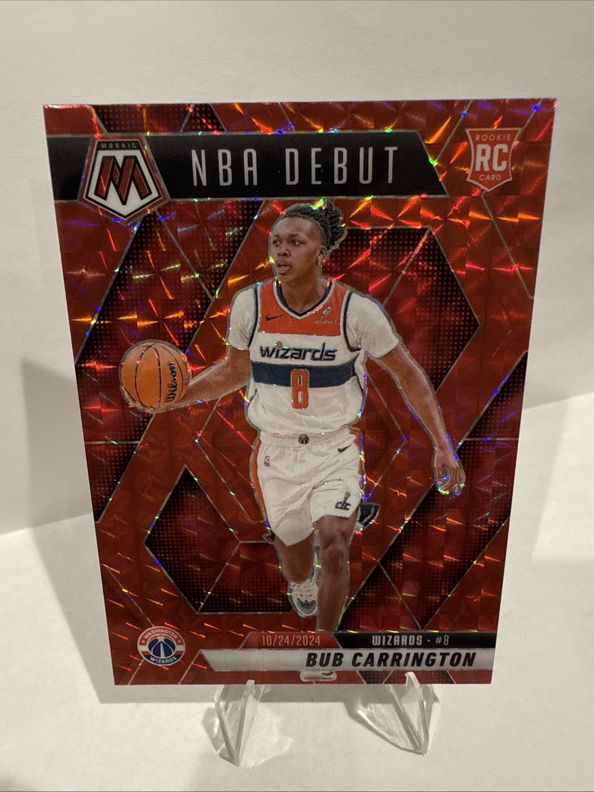 2024-25 Panini Mosaic NBA Debut Red Mosaic Prizm Bub Carrington #259 Rookie RC