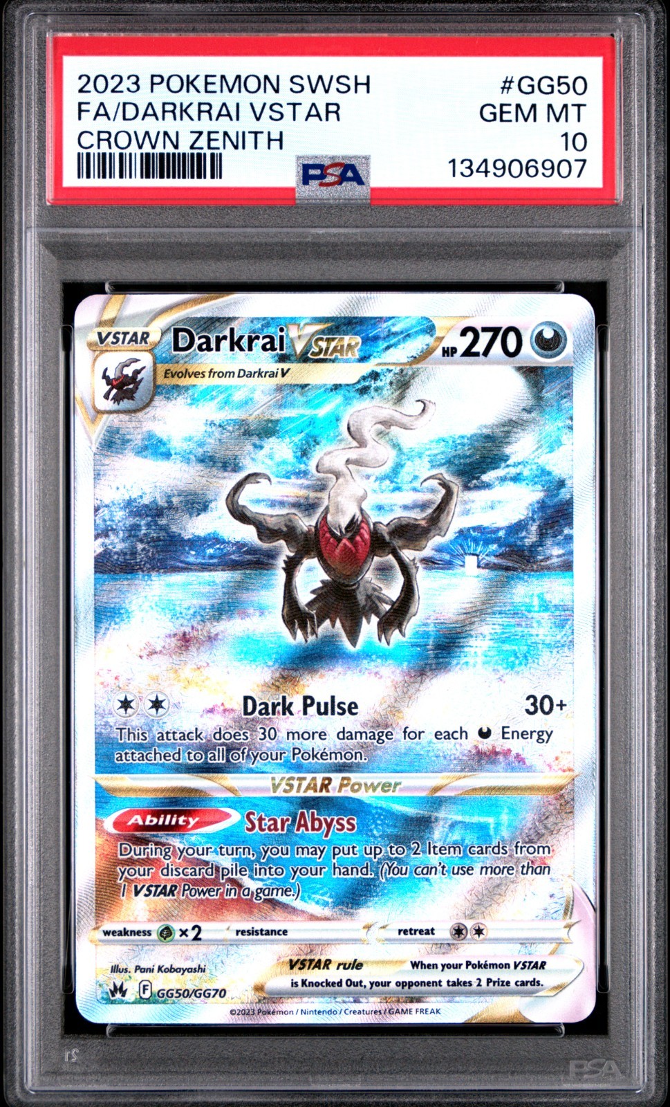 2023 Pokemon Darkrai Vstar Full Art Crown Zenith PSA 10