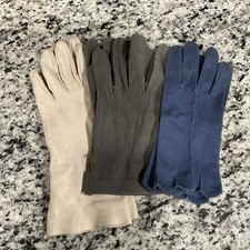 Lot of 3 pr Vintage Ladies Gloves White Leather Gray Suede Blue Material