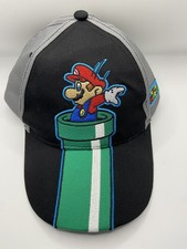 Nintendo Super Mario Bros Baseball Hat Gray Black Youth Snapback Embroidered