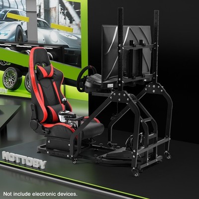 Hottoby Racing Simulator Cockpit Mit Rotem Sitz Und TV-Ständer Logitech G923 G29