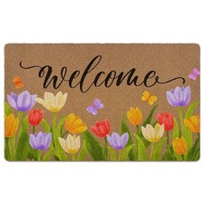 Spring Floral Welcome Door Mat, Colorful Butterfly Artificial 17x30inch Tulip