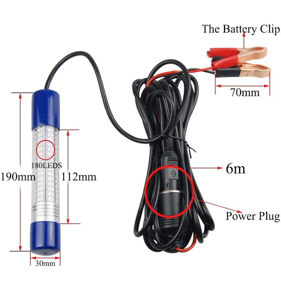 Luz de Pesca Subacuática 1600Lúmenes 12V 24V 10.8W 180 LED Muelle Sumergible Li... Foto 3 de 4