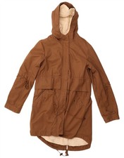 MET Womens Hooded Sherpa Parka Jacket UK 14 Medium Brown Cotton BI01