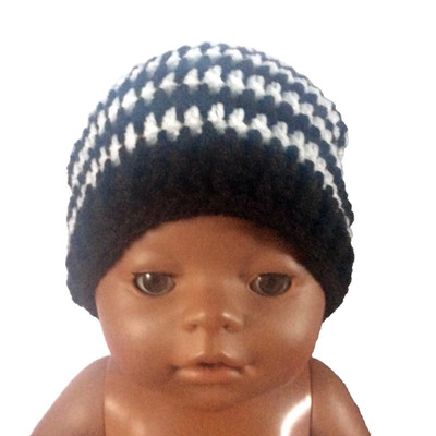 Handgefertigte Beanie Neugeborene lässige Mütze Jungen 6-8 Pfund schwarz gestreift Boho Indie Punk