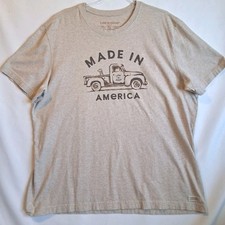Life Is Good T-Shirt Men's XL Made In America Vtg Pickup Truck Dog Short Sleeve