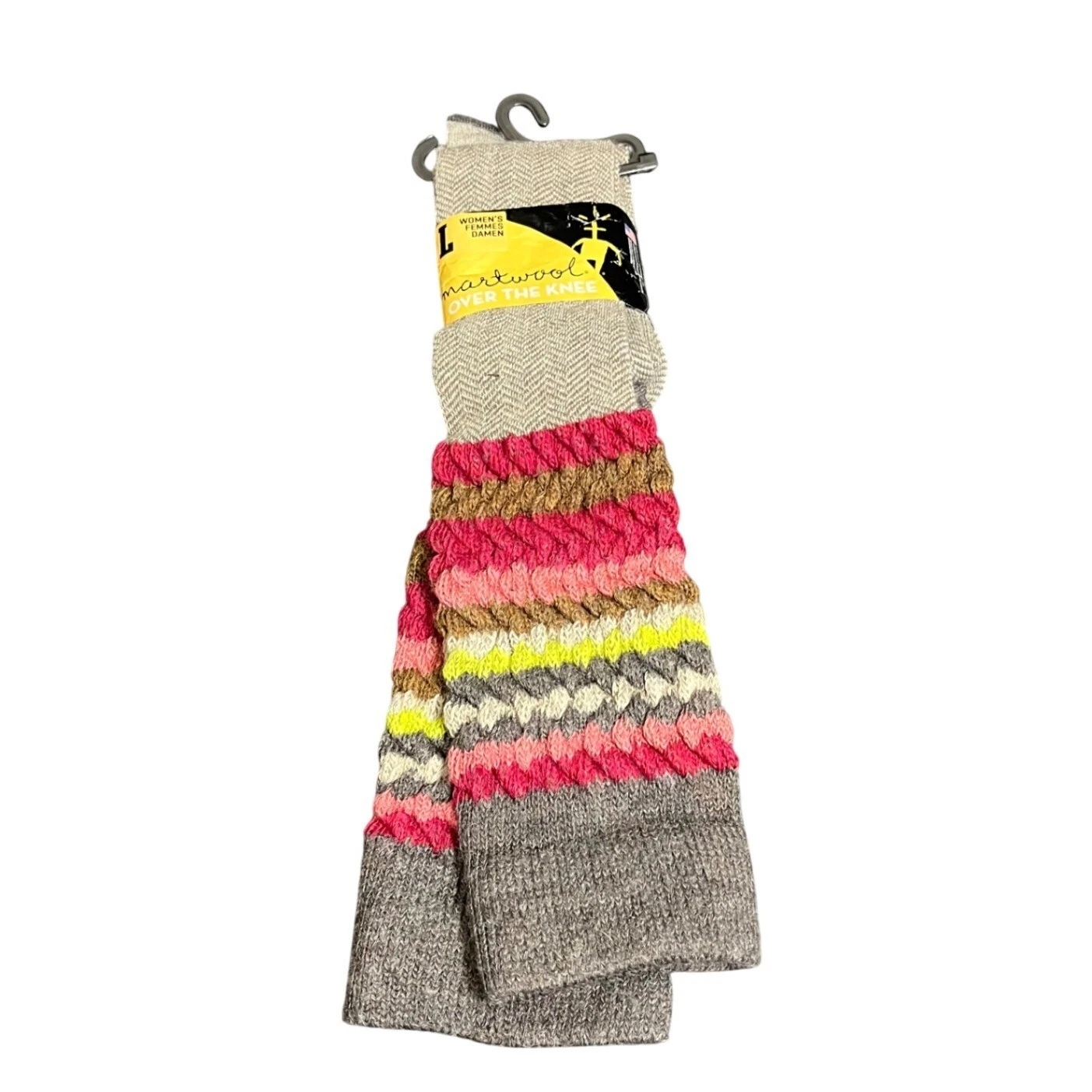 Smartwool Over The Knee Socks Womens L Taupe Striped Chevron Merino Wool SW0864