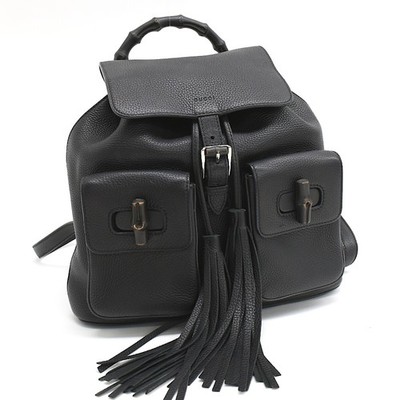 GUCCI Bamboo Tassel Backpack 370833 Black Leather T01N