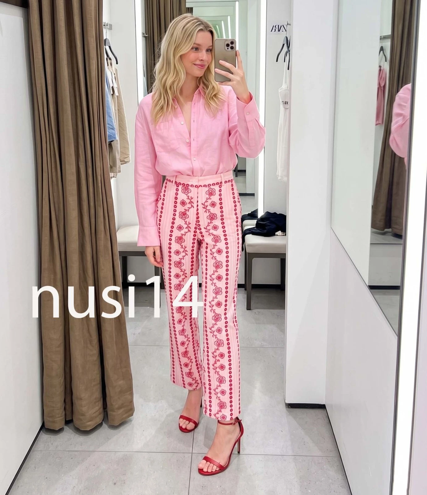 ZARA NEW WOMAN HIGH-WAIST PANTS WITH OPENWORK EMBROIDERY PINK XS-XL 2421/992/620