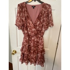 Simply Vera Vera Wang Mauve Floral Faux Wrap Tiered Ruffle Mini Dress Large