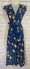 Reformation Layley Midi Wrap Dress in Opaline Blue Floral Print Size Small