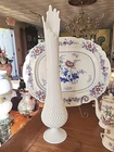 Mid Century Swung Glass Vase Hobnail White Milk Glass 22" Tall Original Stamp