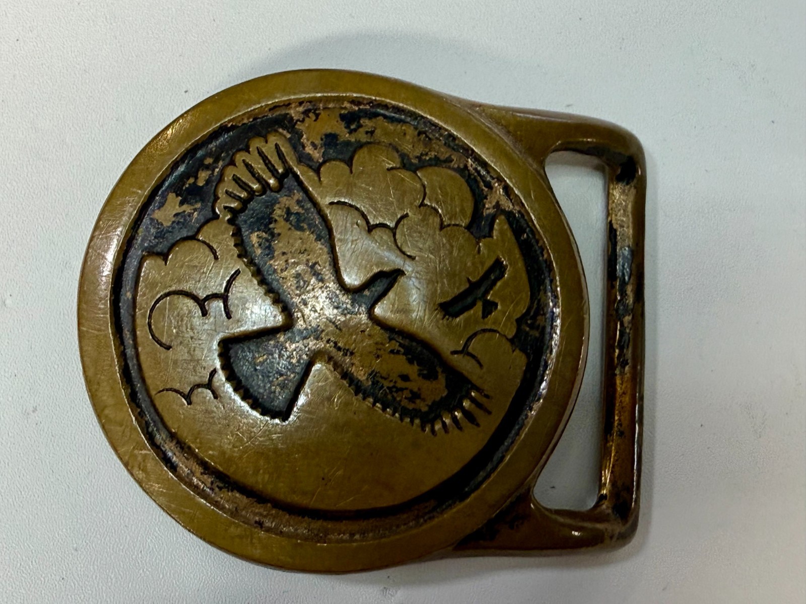 Valleau Studio Tech Ether Flying Eagle's Solid Brass 70's Round Belt Buckle 