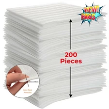 200 Ct Foam Wrap Sheets 12X12x1/8" Thick Cushion for Shipping Moving Packing