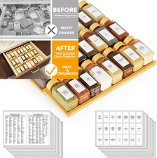SpaceAid Bamboo Spice Drawer Organizer with 24 Jars, 378 White 