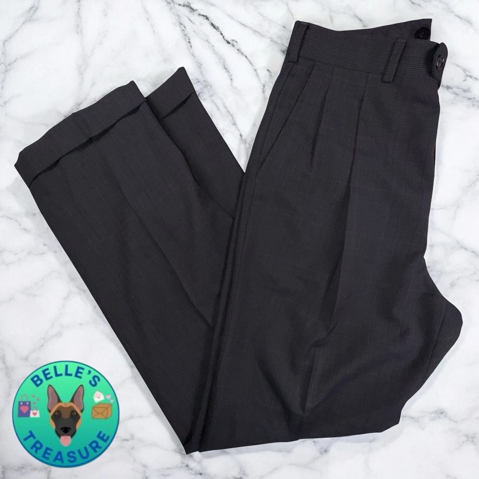 Pantaloni eleganti Burberry uomo 34Wx32L grigio a quadri plissettati polsini orlo arrotolato lusso