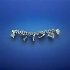 BELL BRAND STERLING SILVER Charm Bracelet With 5 Charms