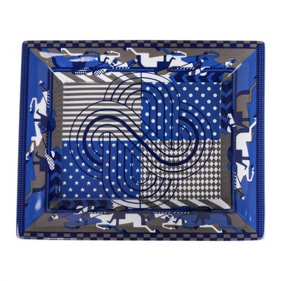 Hermes Change Tray Steeple Chase Blue and  Etoupe Limoges Porcelain New w/Box