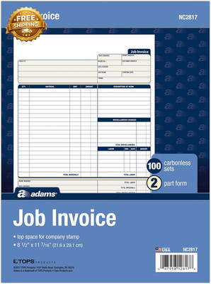 Job Invoice Forms 2-Part Carbonless for Service and Repair Billing, 100 Individu