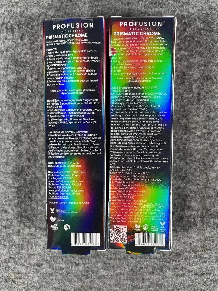 Profusion Prismatic Chrome Liquid Eyeshadow 2 Pack Hydrating Long-Wearing 2.3ml - Image 2 of 4