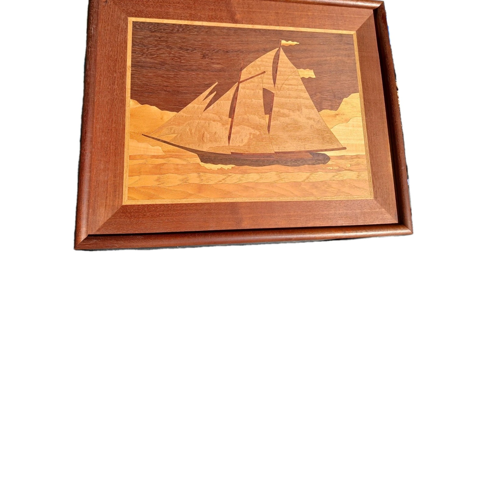 " Sailing on The Hudson" Marquetry Inlaid Wood Art