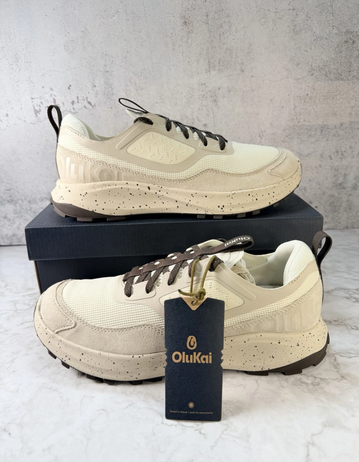 Olukai “Makiki” Men’s Casual Shoes, White Sand/Tapa- Authentic Men’s Sizes