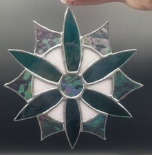 Stained Glass Window Hanging 7" Iridescent Flower Suncatcher