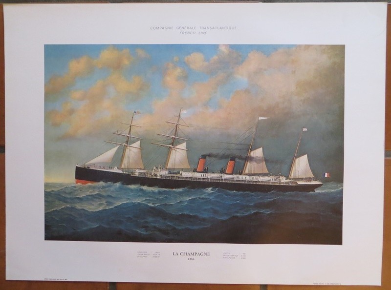 LA CHAMPAGNE (French Line) Colorful Lithograph