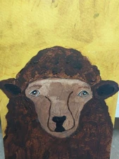 GAT Expressionism Original Oil Painting 4x6  Whimsical Animal Brown Sheep Lamb 