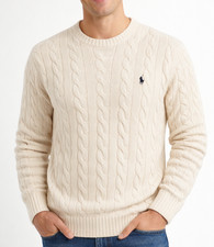 Polo Ralph Lauren Men  s Cotton Cable Knit Crew Neck Sweater Off Cream Size S NWT