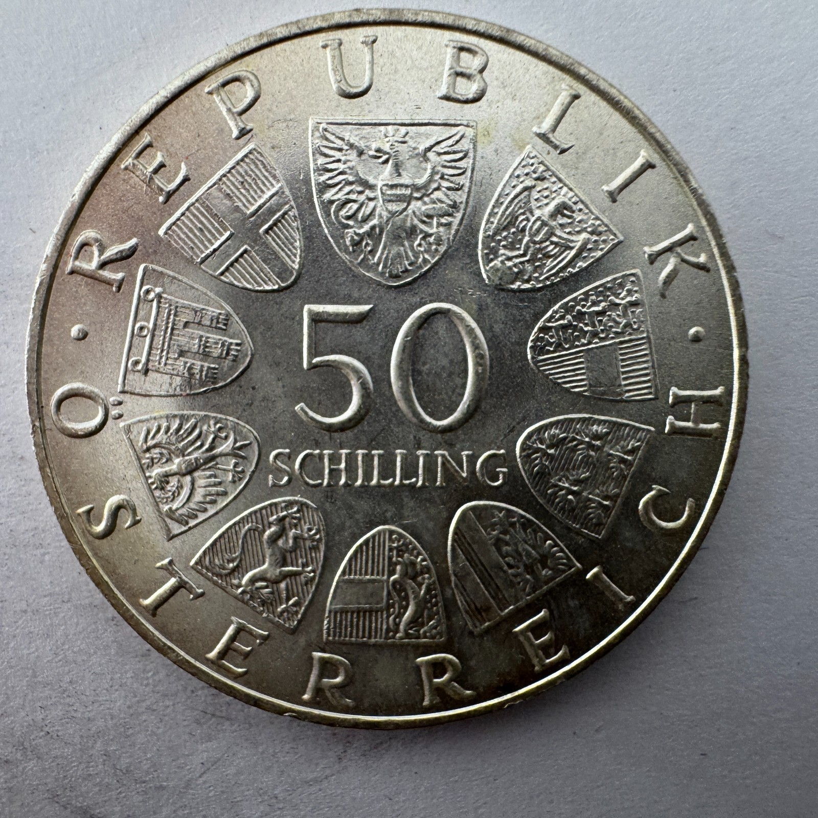 1971 Austria 50 Schilling Silver Coin Julius Raab Commemorative Austrian Mint