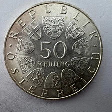 1971 Austria 50 Schilling Silver Coin Julius Raab Commemorative Austrian Mint