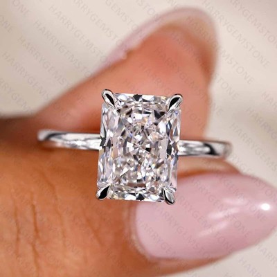 3.5CTW Radiant Cut D Moissanite Solitaire Engagement Ring 14k White Gold Plated