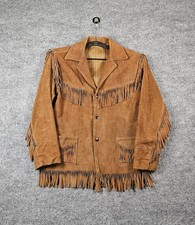 Vintage 70s Joo Kay Suede Leather Western Fringe Snap Jacket Size 16 S/M Brown