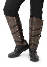 FURPHI Medieval Faux Leather Leg Armor Boot Covers Vintage Renaissance Knight...