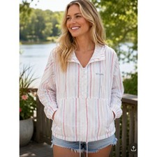 Columbia Flash Forward Striped Hooded Windbreaker Jacket White Multi Stripe L