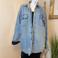 American Blue Denim Barn Chore Coat Jacket Button Front Blanket Lined Sz L VTG