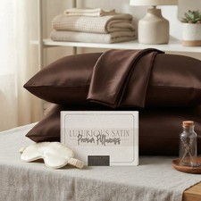 Silky Satin Pillowcase Set King Size, 2-Pieces, Hidden Zipper, Chocolate Brown
