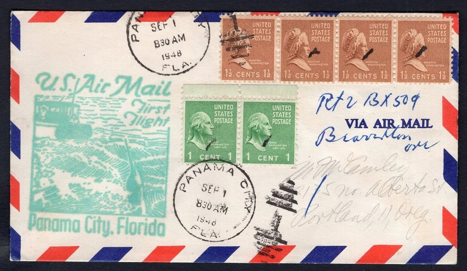 USA Panama City Florida 1948 First Flight Cover Western Airlines Etiquette Label - Image 2 of 3