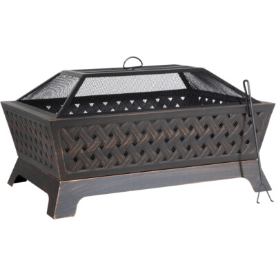 Rechteckig schwarz Feuerstelle Holzbrenner - Moderne Outdoor Gartenheizung Netzdeckel
