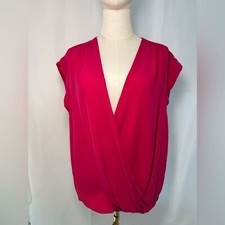HALSTON HERITAGE 100% silk plunge BLOUSE L