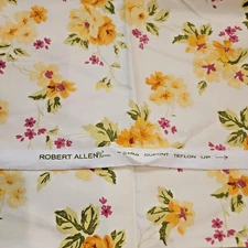 Robert Allen at Home Fabric 2001 Dupont Teflon White Yellow Flowers 34" x 55"